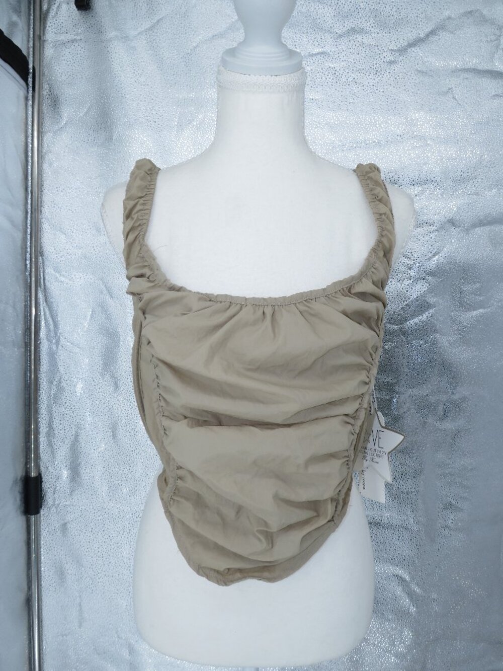 ROMA CONCEPT TAN LOUNGE CORSET CROP TOP RUFFLE STRAP TAN LARGE NEW WITH TAGS